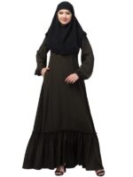 A-line Abaya With Gathering Work and Elasticated Cuffs - Made with Nida Matte Fabric for Women and Girls