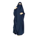Dual Layer Abaya Dress with attached Shrug Made with Nida Matte Fabric with Side Pockets(Navy Blue)