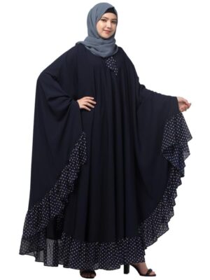 Free Size Neck Belted Kaftan With Dual Fabric Design - Made with Nida Matte for Women(Navy Blue)