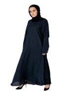 Plain Normal Muslim Women Islamic Dress Abaya Poly Silk Solid Abaya With Hijab(Navy Blue)