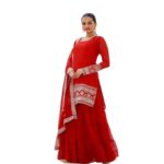 Royal Red Embellished Sahara with Square Neck Top, Sahara and Dupatta, Traditional Indian Wear