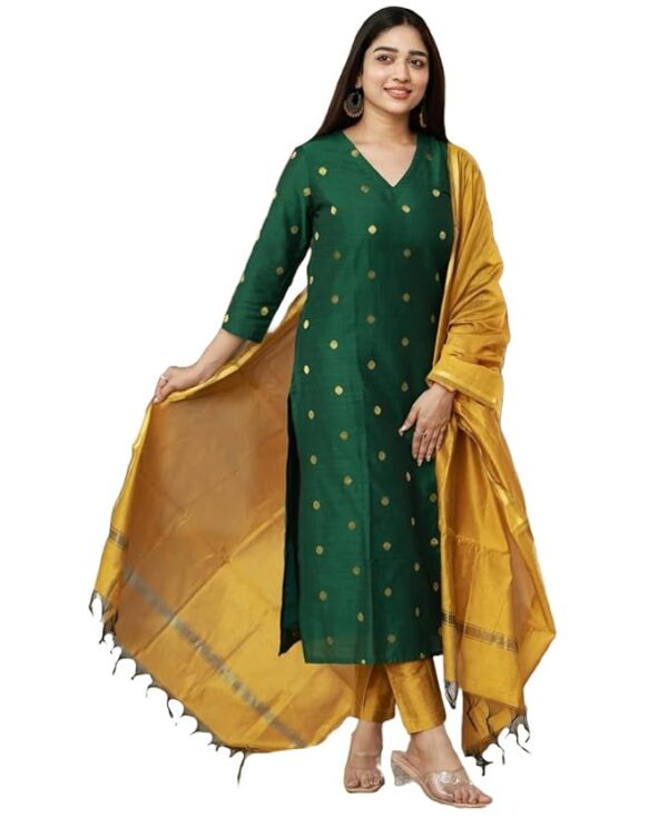 Women's 3 Piece Kurta Pant Dupatta Set | Silk Cotton Kurta Sets for Woman | Kurti Set for Woman | Elegant Suit Set for Women Cotton