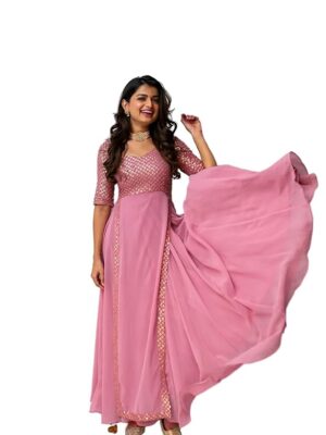 Georgette Pink Anarkali Gown for Women