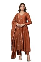 Women Embroidery Solid Anarkali Kurta and Pant Set with Dupatta(Orange)