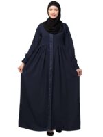 Women's Front Open Abaya Dress with Lace Work at front and on Sleeves- Fashionable Burqa (Navy Blue)