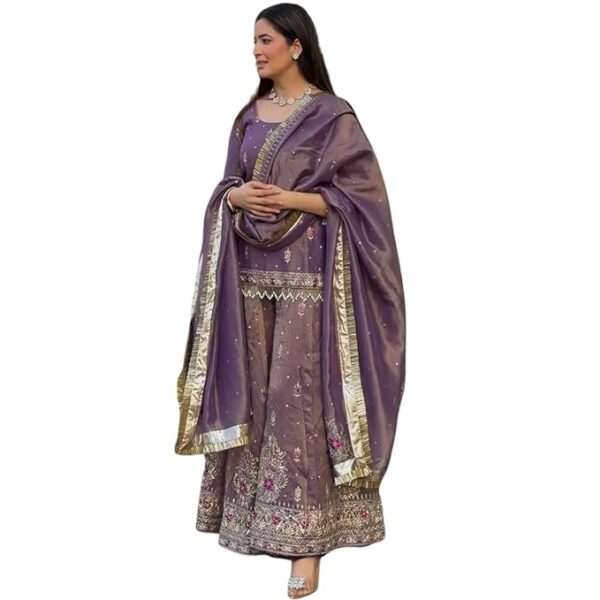 Purple Net Embroidered Sharara Suit with Dupatta | Ethic | Dress | Wedding | Party | Comfortable