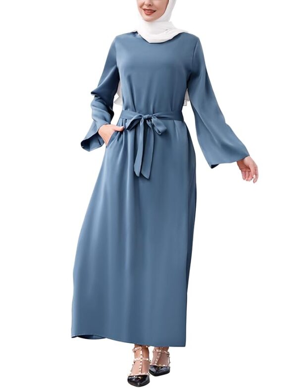 Abaya Dress for Women Muslim Clothes Islamic Prayer Ramadan Eid Dress with Side Pocket(Blue)