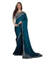 Women's Art Silk Sequin Embroidery Work Saree with Unstitched Blouse Piece( Teal Blue)