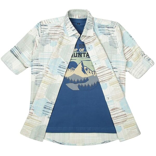 Boys Cotton Lycra Printed Full Sleeves Shirt and T-Shirt