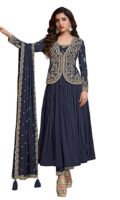 Women's Silk Blend Embroidery Alia Cut Kurta Pant Set with Dupatta(Blue)